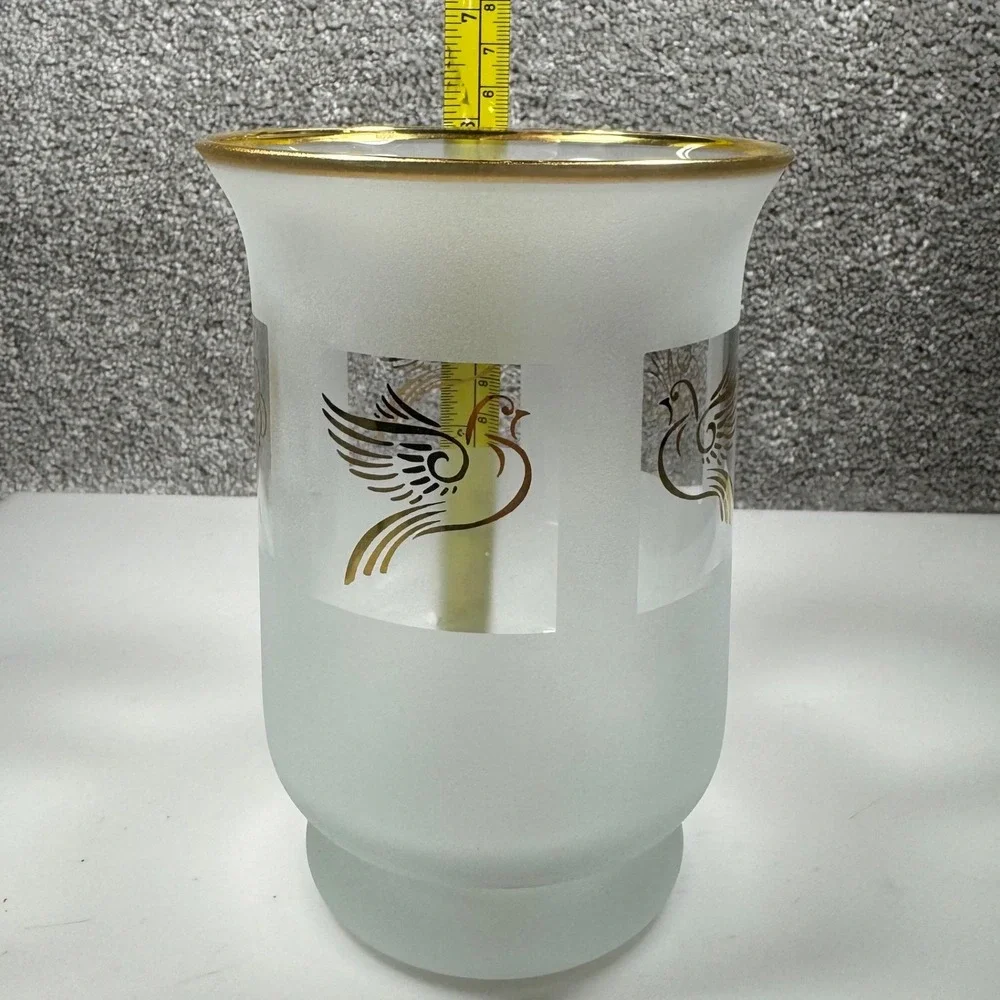 Lenox Frosted Glass Candle Holder Gold Club Handpainted‎ 24K Gold Doves Italy 6